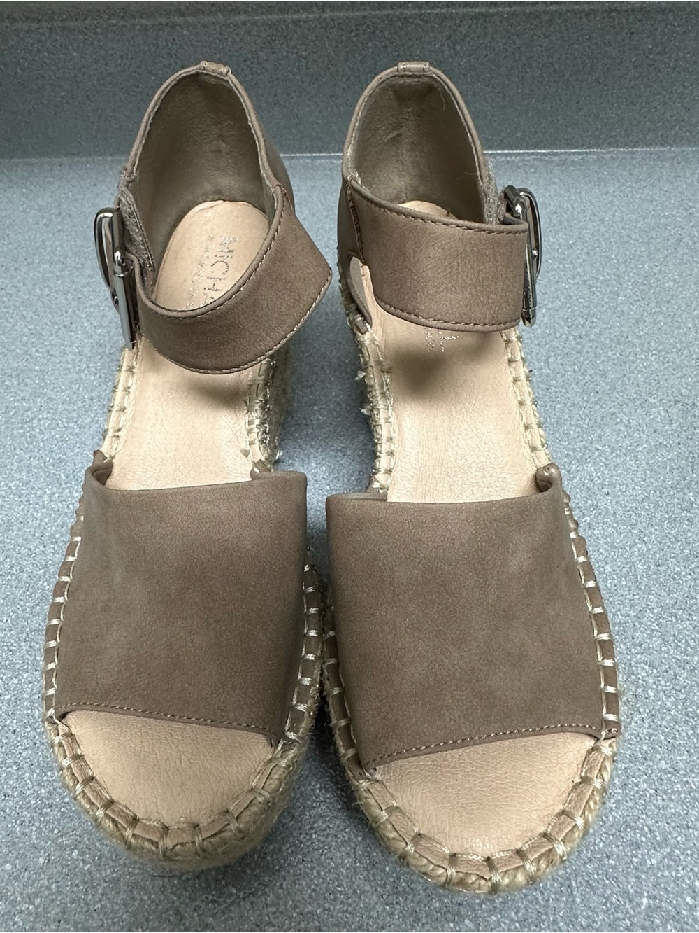 Michael Shannon Giulia Taupe Espadrille Wedge Ankle Sandals